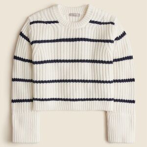J. Crew White and Black Striped Crew Neck Sweater